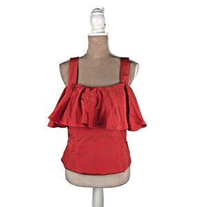 Maeve Anthropologie Ruffle Cutout Back Bow Red Tank Top Size 12